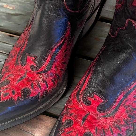 Old Gringo red eagle black leather & snake handmade vintage cowboy boot - Picture 3 of 17
